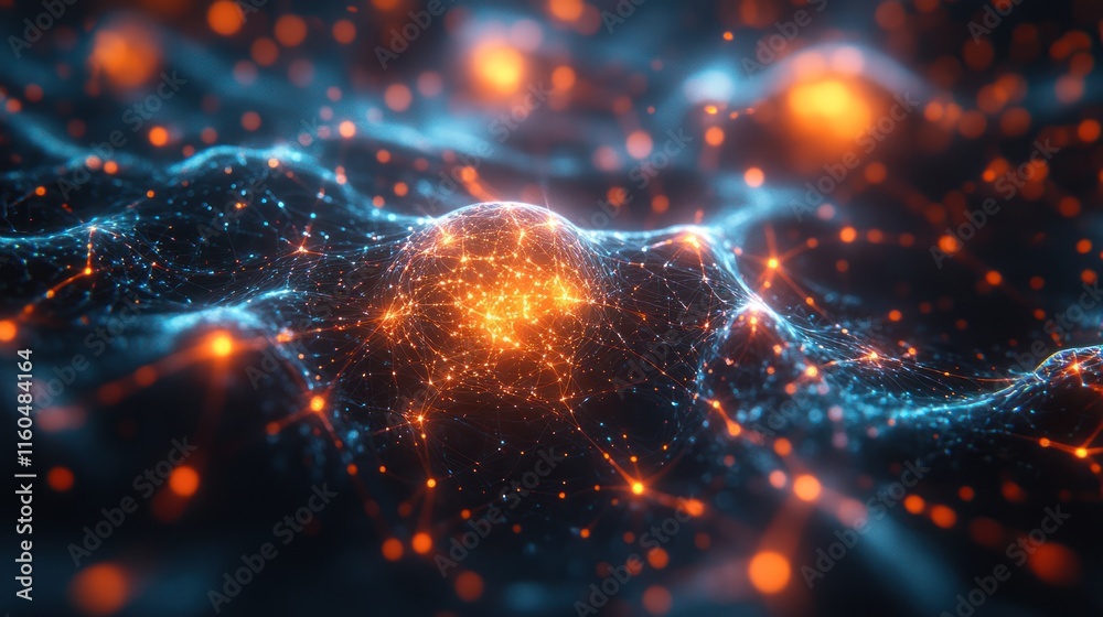 Poster neural network high-speed technology concept with motion graphics and glowing interconnected pathway