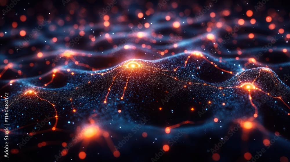 Poster neural network high-speed technology concept with motion graphics and glowing interconnected pathway