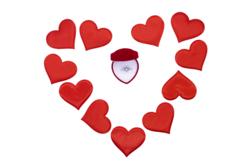 ornament, decoration, picture, symbol of a declaration of love, St. Valentine's day, a frame of red hearts in the shape of a heart and an engagement ring