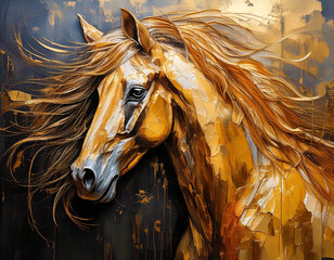  Golden horse oil painting, horse wall art paint