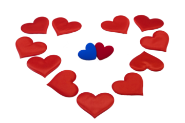 ornament, decoration, picture, symbol of a declaration of love, St. Valentine's day, a frame of red hearts in the shape of a heart and the connection of two hearts, a male and a female heart