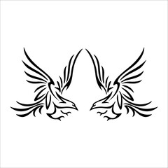 Illustration of two birds facing each other with a tribal concept 