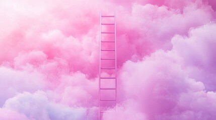 A dreamy ladder seems to ascend through soft, pink clouds, evoking a sense of wonder and imagination.