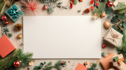 Obraz premium A white background with a Christmas tree and presents