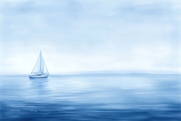 Obraz premium Serene Sailboat Gliding Through Calm Waters Under Blue Sky with Soft Clouds and Gentle Reflection in Tranquil Ocean Landscape