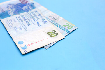 Hong Kong money, Banknotes on blue background.