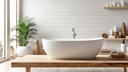 Fototapeta premium Modern Bathroom Interior: A Generative AI Artwork of Serenity