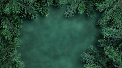 A highly detailed close-up of fir tree branches forming a seamless texture for a Christmas banner, with the rich dark green tones subtly accented by soft gradients of shadow and li