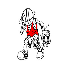 Illustration of a skull playing basketball.