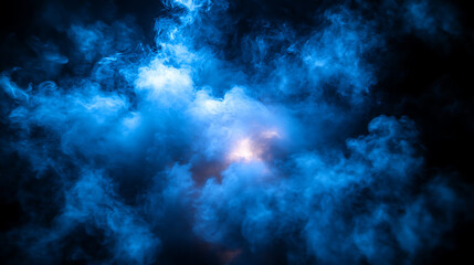 A swirling mass of blue and white clouds with a central light source is showcased as a background image