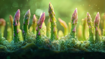 Young asparagus spears emerging from soil, symbolizing growth and vitality.