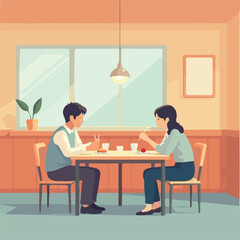 School Canteen Illustration vector design, Students in canteen vector design