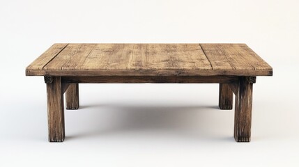 Fototapeta premium A vintage-style wooden table top with distressed edges and textured grain, set on a white background for a classic aesthetic.