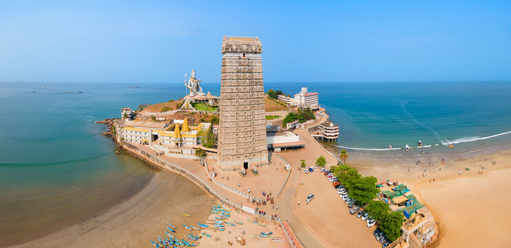 Murudeshwara Temple aerial panoramic view in India