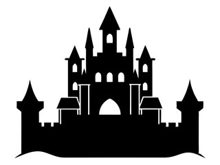 Obraz premium castle black silhouette vector, Simple silhouette Design vector icon with white background