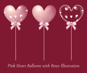Illustration Pink transparent Heart Balloons with pink Bow