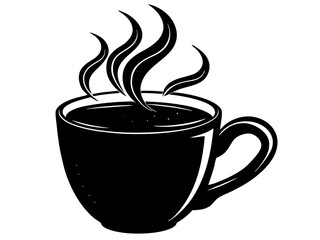 cup of hot coffee black silhouette vector, Simple silhouette Design vector icon with white background