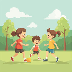 Students in playground illustration vector design, Students playing in playground vector design