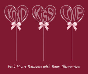 Illustration Pink transparent Heart Balloons with pink Bow