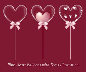 Illustration Pink transparent Heart Balloons with pink Bow
