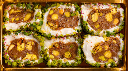 Sweet food Turkish delight, traditional food, assorted locum