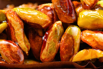 Sweet food Turkish delight, traditional food, crunchy pistachio bars, granola