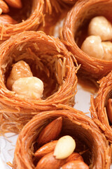 Sweet food Turkish delight, traditional food, bird's nest with honey and nut