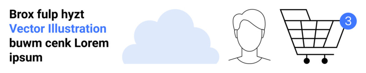 Cloud, customer profile outline, shopping cart icon with notification. Ideal for e-commerce, digital services, user accounts, online shopping, cloud storage, user interaction, website design. Landing