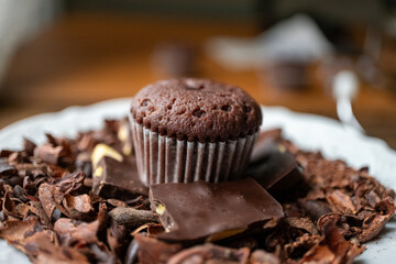 chocolate muffin on a plate