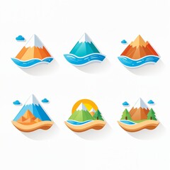 set of mountains, weather icons. 