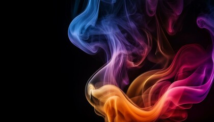 Abstract swirls of vibrant smoke in blue, purple, and orange against a black background.