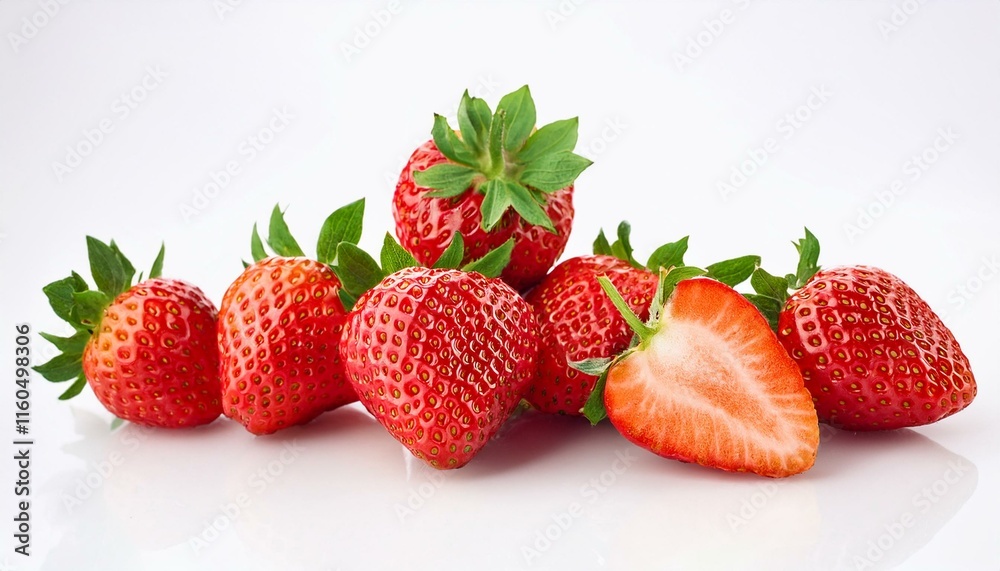 Canvas Prints Juicy red strawberries arranged on a white background.