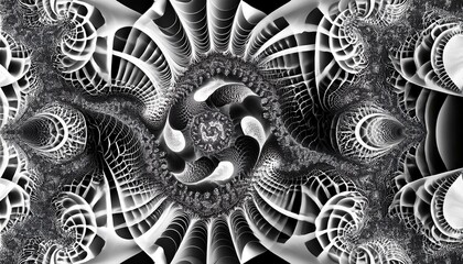 Obraz premium Abstract grayscale fractal art. Intricate swirling patterns create a mesmerizing visual experience.