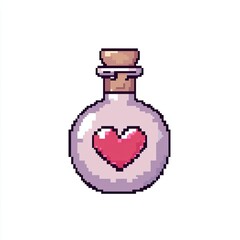 Obraz premium Pixel Art Love Potion Bottle Game Asset Heart Romance 8 bit Cute Graphic Design