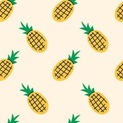 Pineapple Seamless Pattern. Hand drawn juicy background with falling tropical fruits. Repeat vector illustration
