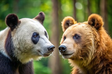Obraz premium Russia China Alliance: Brown Bear Panda Diplomacy Summit Close-Up Image
