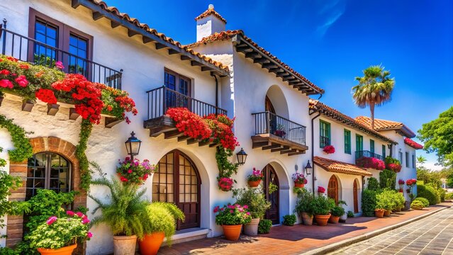 Santa Barbara Spanish Colonial Architecture: Medium Shot Photos of Charming Tourist Destination Buildings