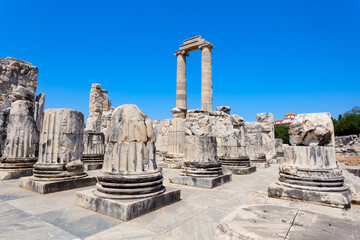 Temple of Apollo ruins at Didyma ancient sanctuary in Didim city in Turkey