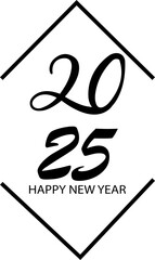 Happy New Year 2025 logo text design. New year celebration banner, greeting card and poster element. Holiday vector. New year ornament. Decoration black element isolated on transparent background.