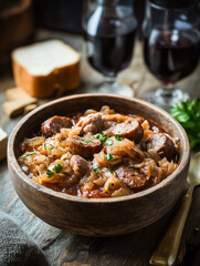 Pulpo a la gallega with a side of crusty bread, rustic and authentic Spanish vibe, warm ambient light