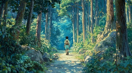 Solitary Stroll Through an Enchanting Forest Path