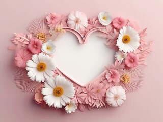 Obraz premium Lovely valentine's day Heart and flowers frame background with romantic moment