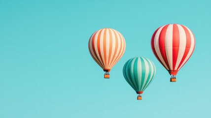 Obraz premium Emotional Value concept. Three colorful hot air balloons in a clear blue sky.