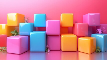 Fototapeta premium Colorful glossy cubes arranged in a creative pattern. Generative AI