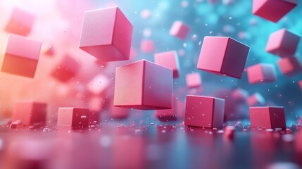 3D Render of Geometric Floating Cubes. Generative AI