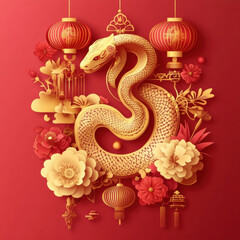 Fototapeta premium Golden Snake Illustration for Chinese New Year