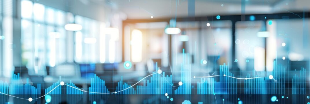 Abstract business graph overlaying blurred office.
