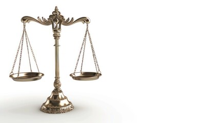Golden scales of justice on white background.