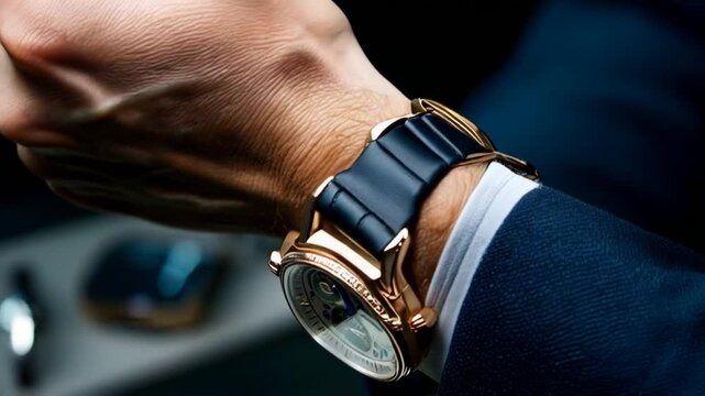 Luxury wristwatch with gold and leather details