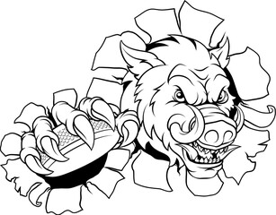 A wild boar, hog razorback warthog pig hockey sports cartoon mascot